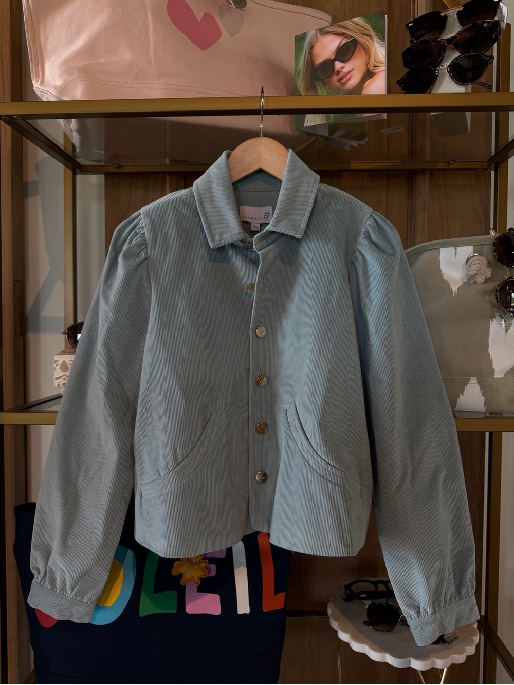Light Blue Women's Corduroy - Casual Button-Up Jacket